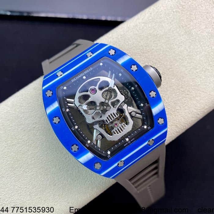 JB Factory Richard Mille RM 52-01 Skull Tourbillon Men’s Watch with carbon fiber case and genuine tourbillon movement.