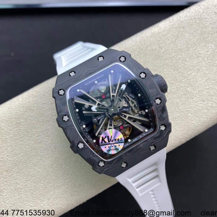 Richard Mille RM 12-01 Tourbillon Limited Edition Replica featuring a high-precision tourbillon movement, NTPT carbon fiber case, and sapphire glass by KV Factory.
