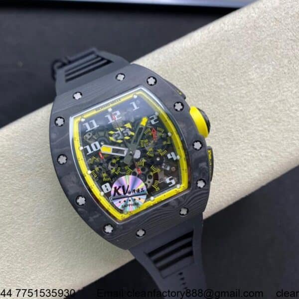 Richard Mille RM011 "Yellow Storm" Chronograph with forged carbon case and yellow accents by KV Factory.